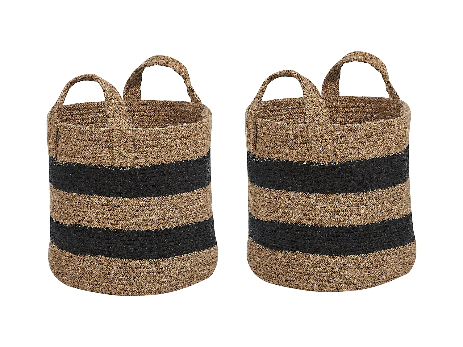 Korb Set aus 2 beigen und schwarzen Jute Körben mit Boho Muster Gerede