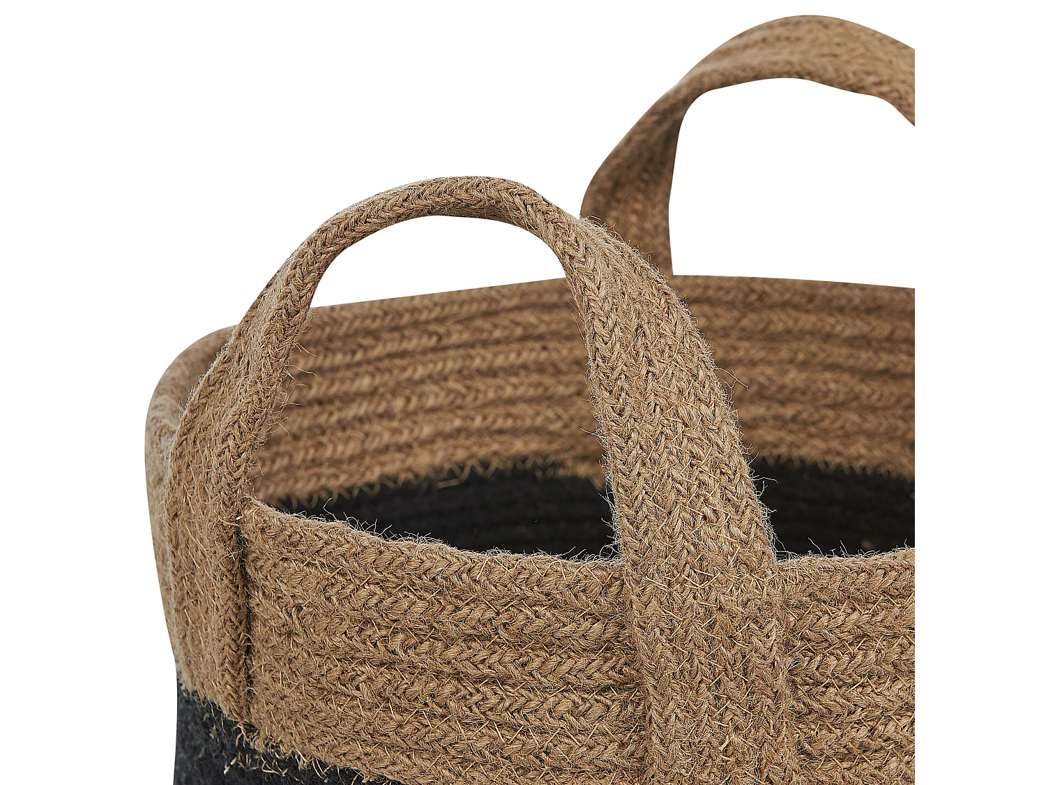 Korb Set aus 2 beigen und schwarzen Jute Körben mit Boho Muster Gerede