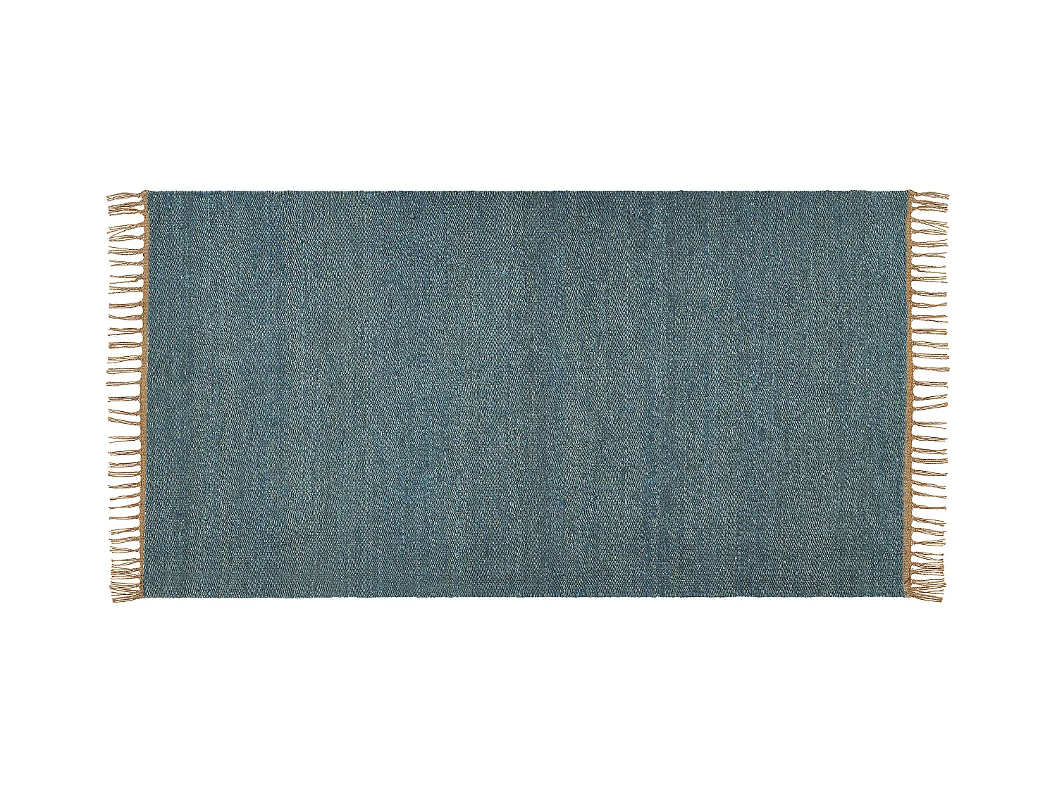 Teppich Läufer Jute blau mit Fransen 80 x 150 cm hangewebt natürlich Boho Lunia