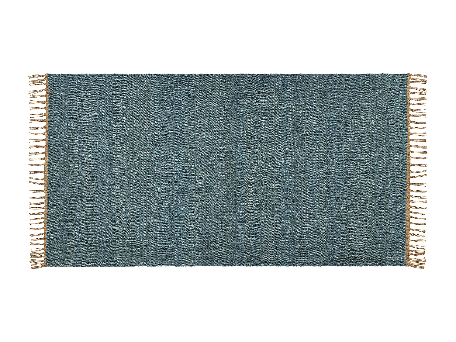 Teppich Läufer Jute blau mit Fransen 80 x 150 cm hangewebt natürlich Boho Lunia