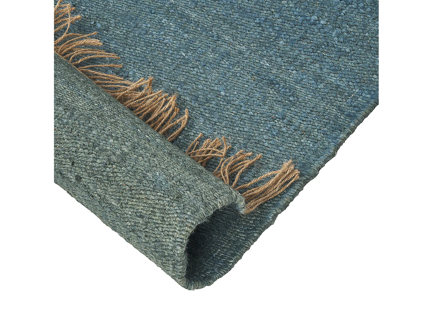 Teppich Läufer Jute blau mit Fransen 80 x 150 cm hangewebt natürlich Boho Lunia