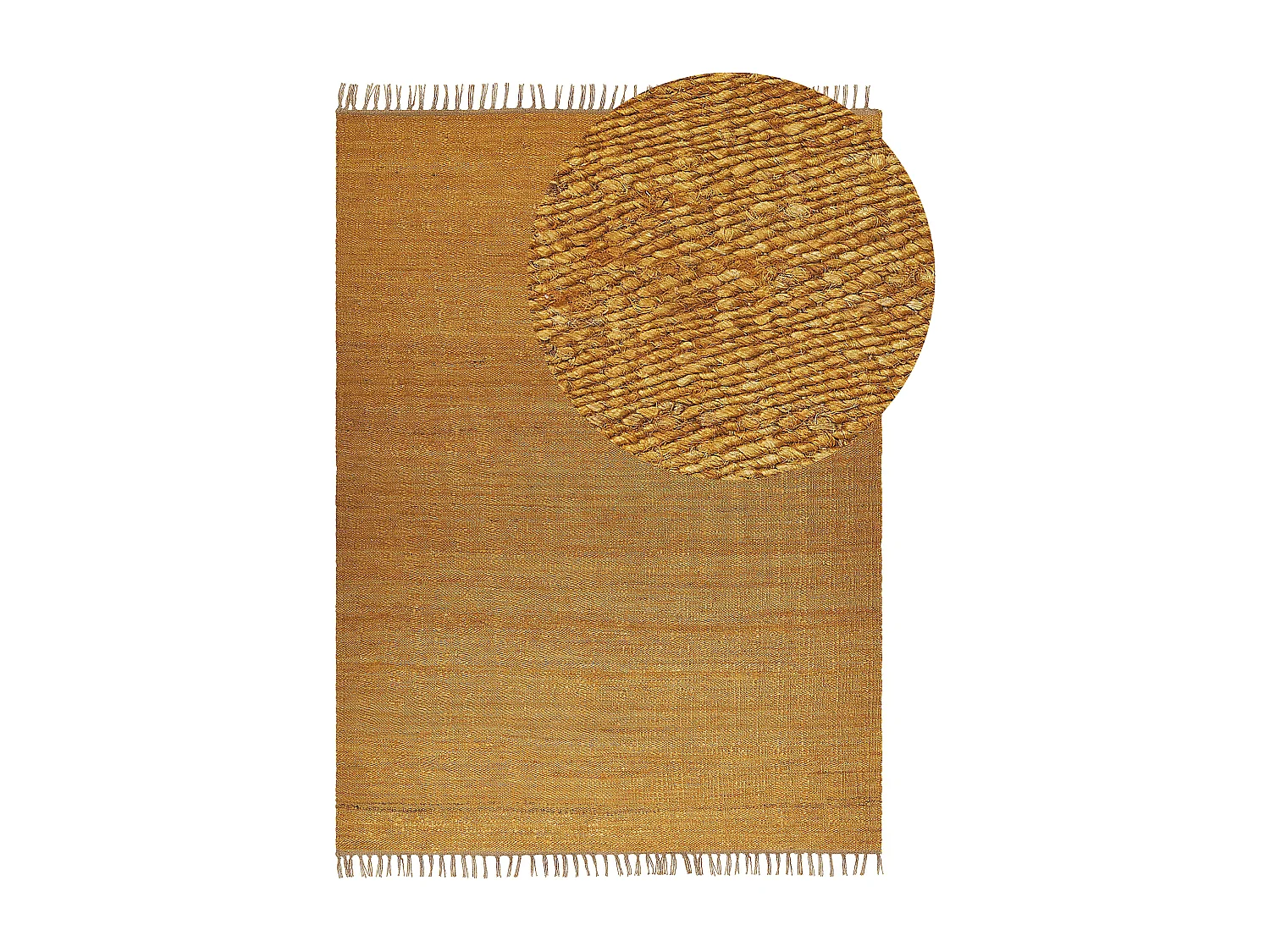 Teppich Jute gelb mit Fransen 160 x 230 cm hangewebt natürlich Boho Lunia