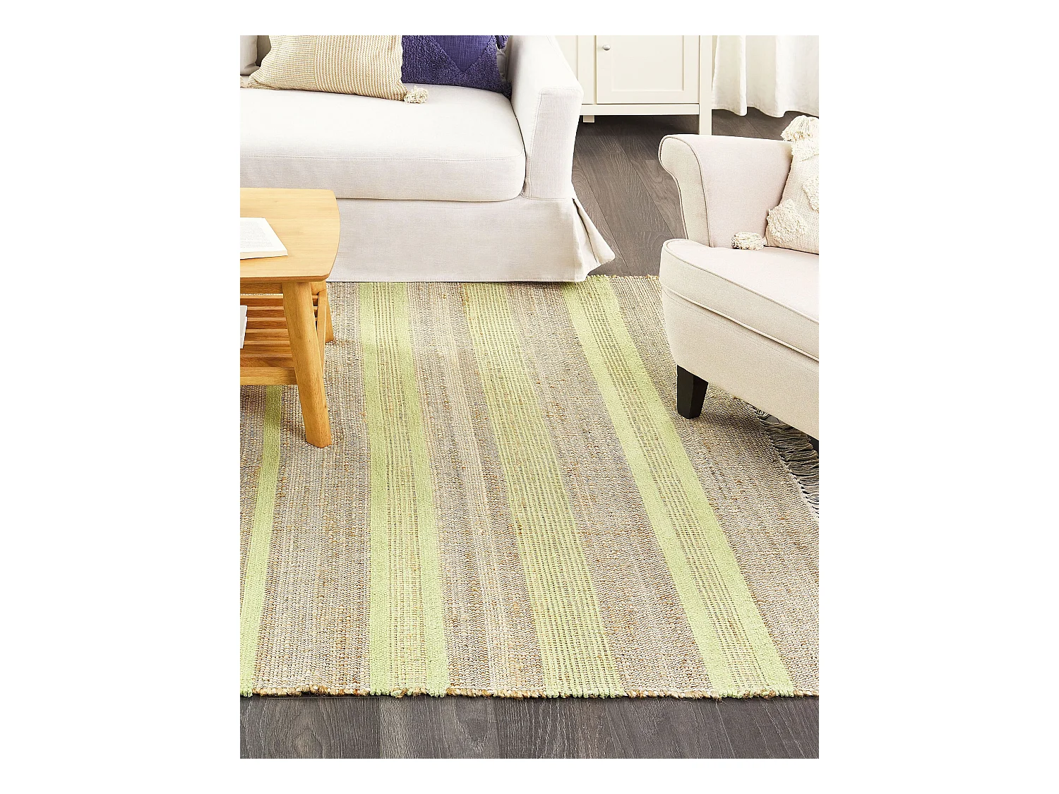 Teppich Jute beige / grün Streifen 160x230 cm hangewebt natürlich Talpur