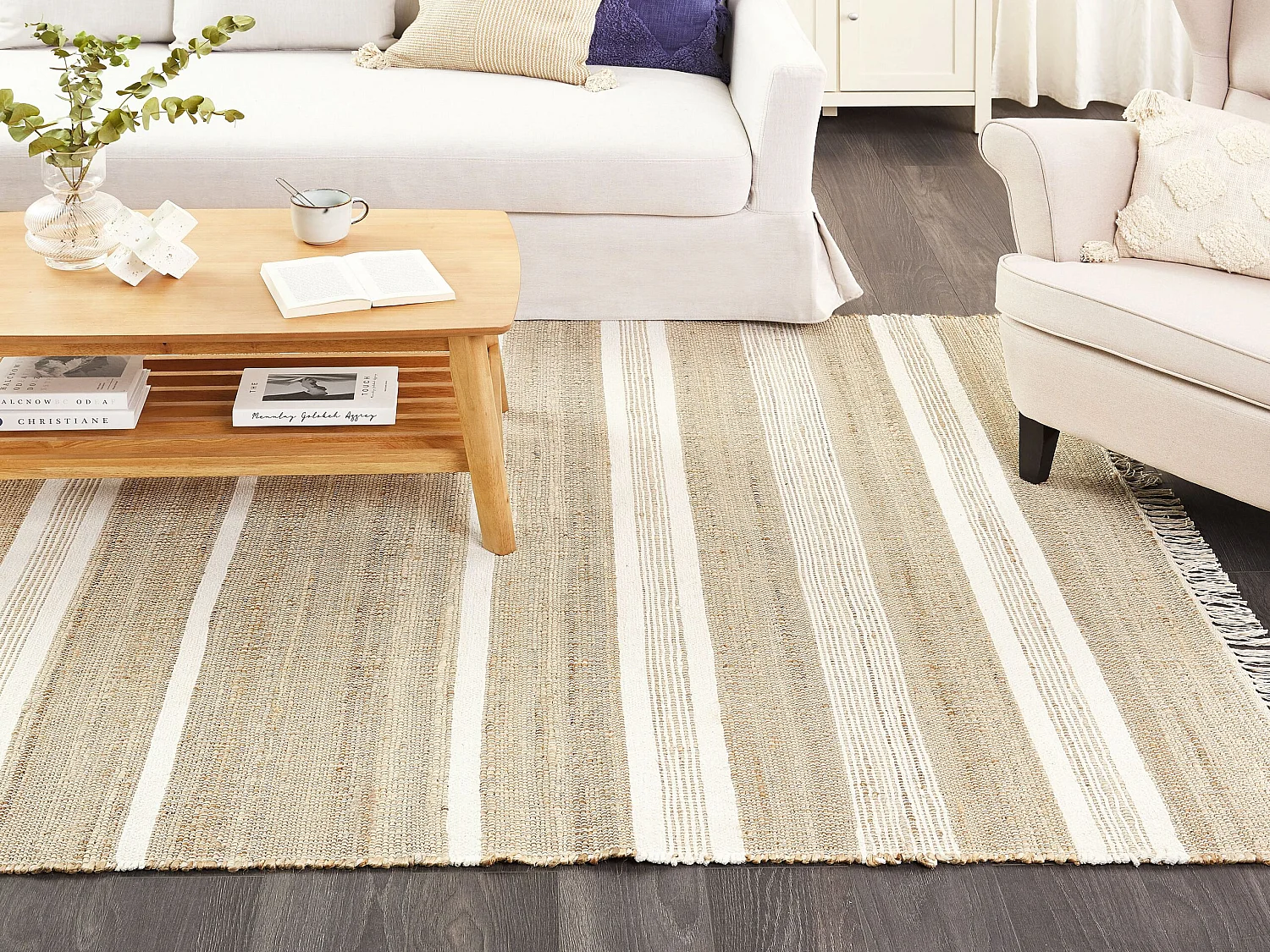 Vloerkleed TALPUR 160 x 230 cm Jute Wit