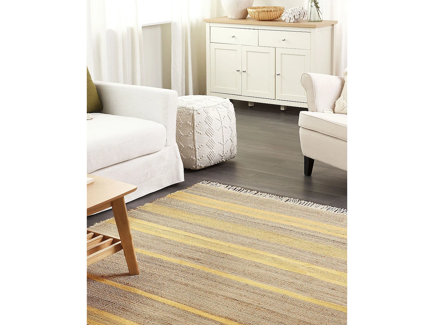 Teppich Jute beige / gelb rechteckig 160x230 cm hangewebt natürlich Talpur