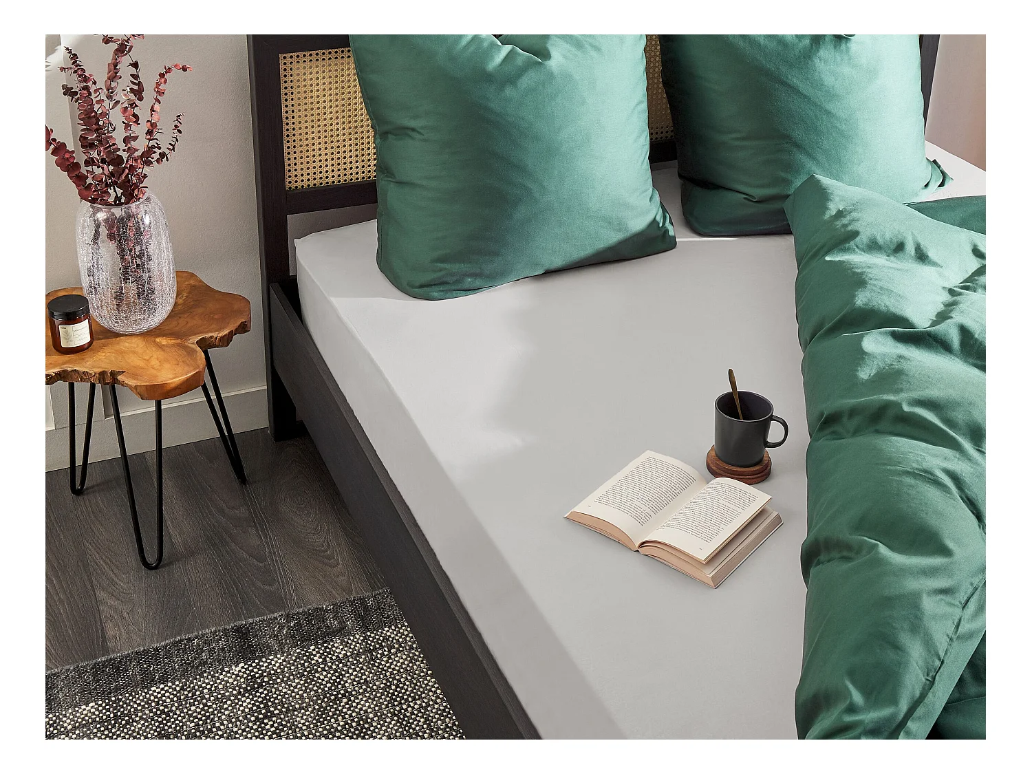 Drap housse JANBU Coton 180 x 200 cm Gris clair