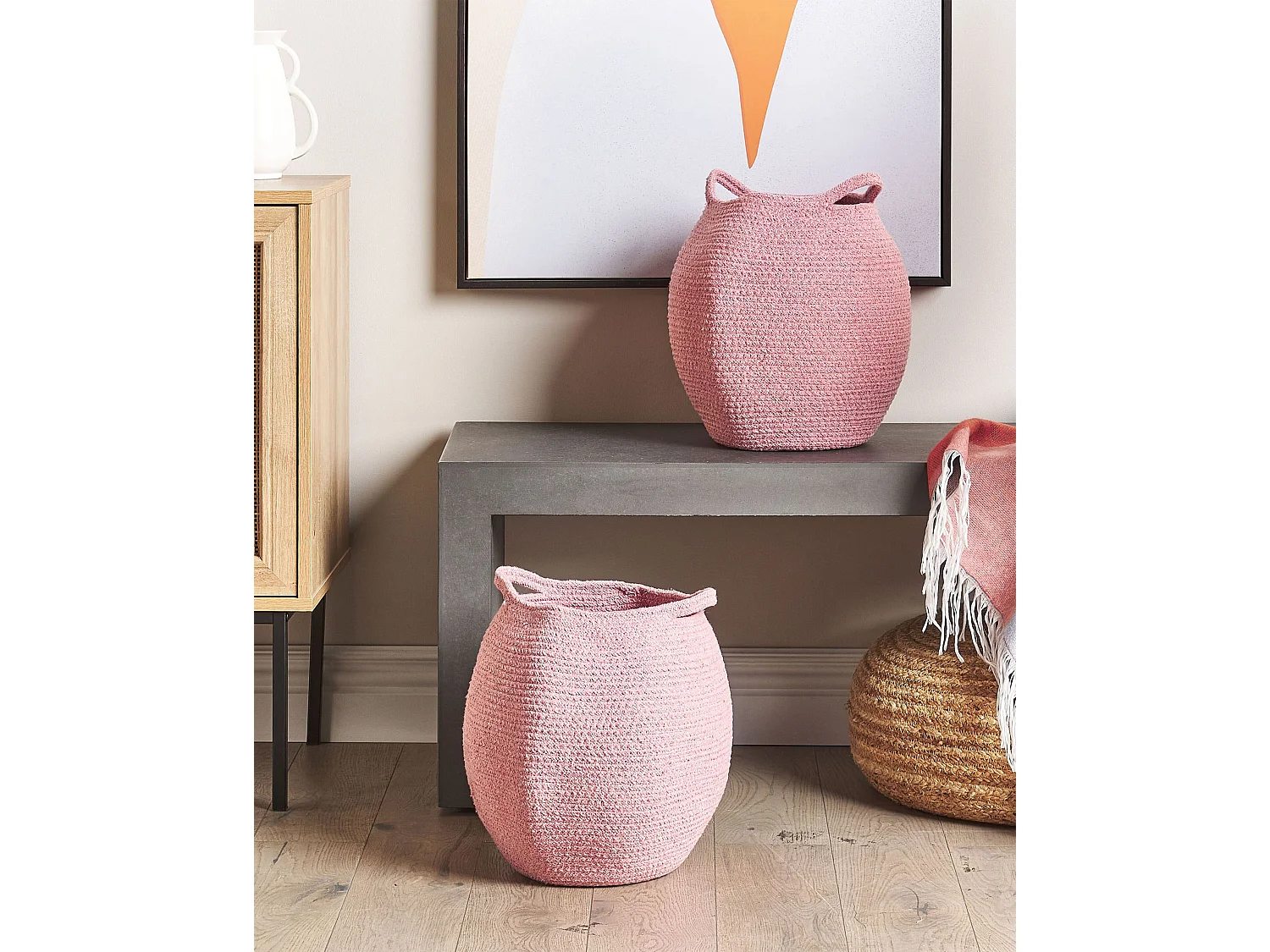 Lot de 2 paniers PANJGUR Coton Rose