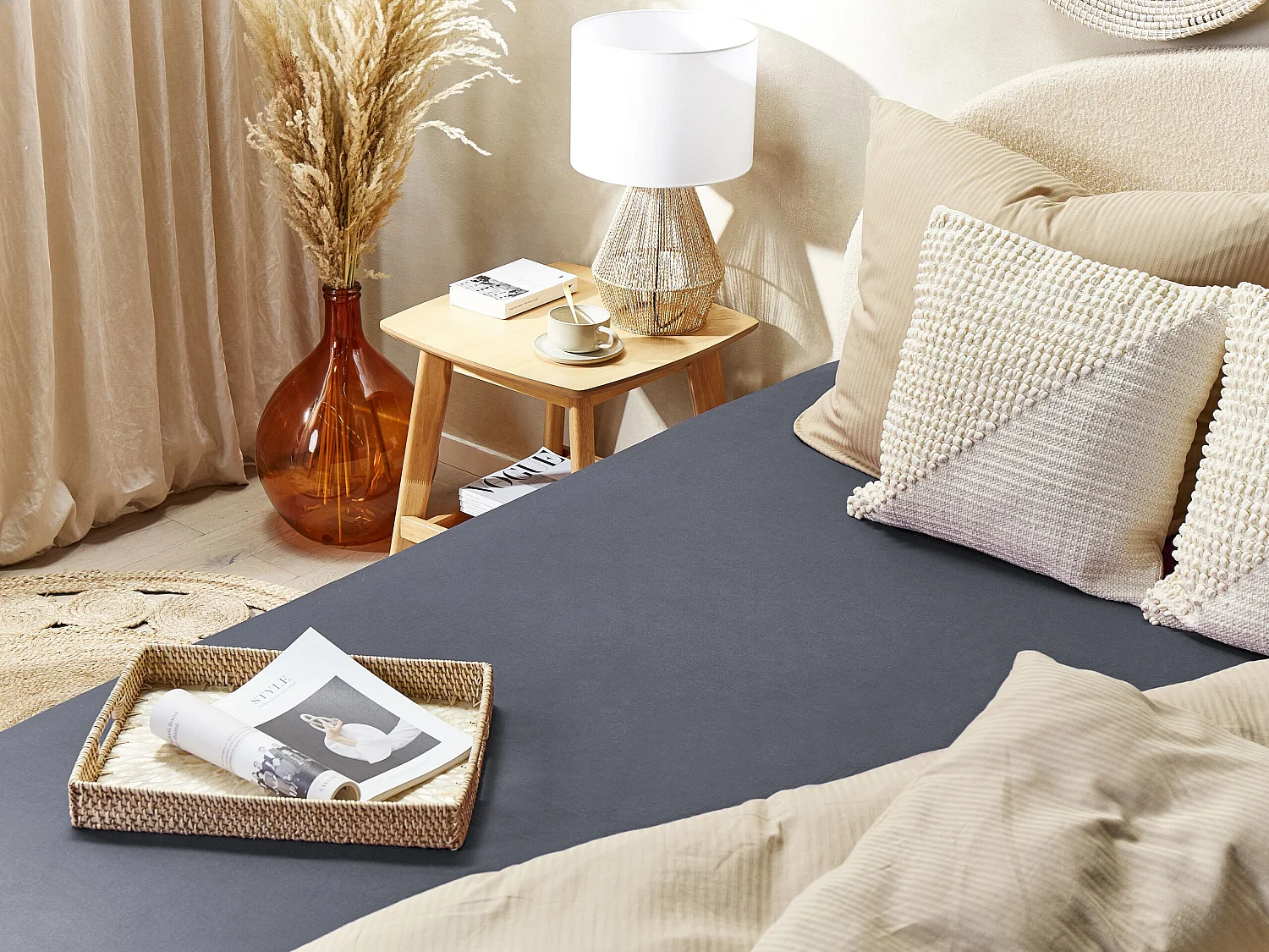 Fitted Sheet JANBU Cotton 90 x 200 cm Dark Grey