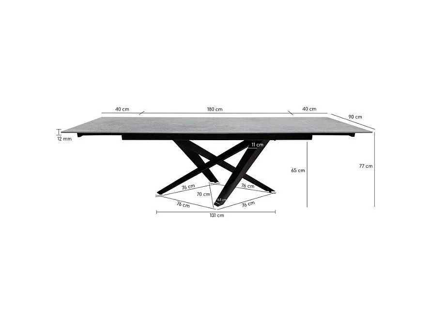 Table extensible 180 à 260 cm céramique gris béton pieds métal - OPUS