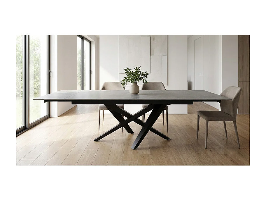 Table extensible 180 à 260 cm céramique gris béton pieds métal - OPUS