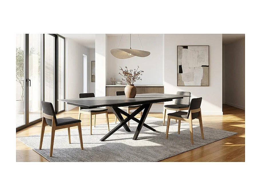 Table extensible 180 à 260 cm céramique gris béton pieds métal - OPUS