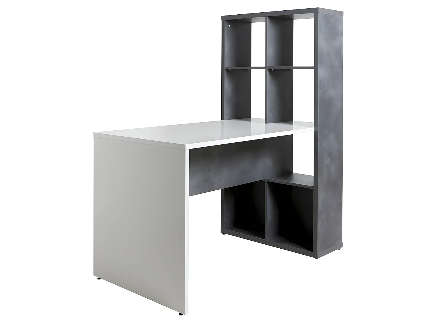 Bureau 8 rangement finition béton foncé texturé et blanc laqué - NICO