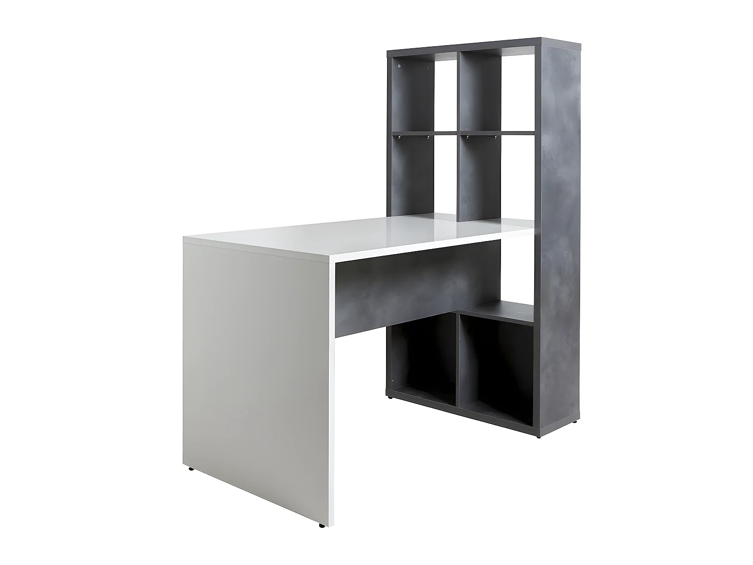 Bureau 8 rangement finition béton foncé texturé et blanc laqué - NICO