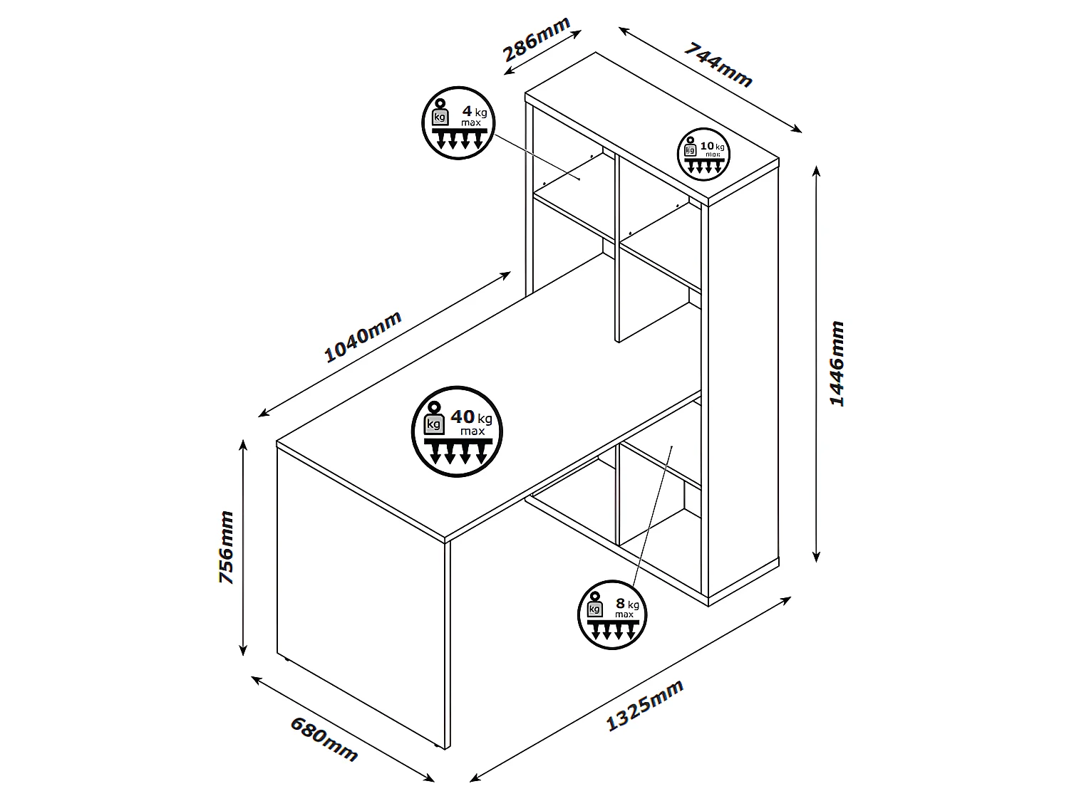 Bureau 8 rangement finition béton foncé texturé et blanc laqué - NICO