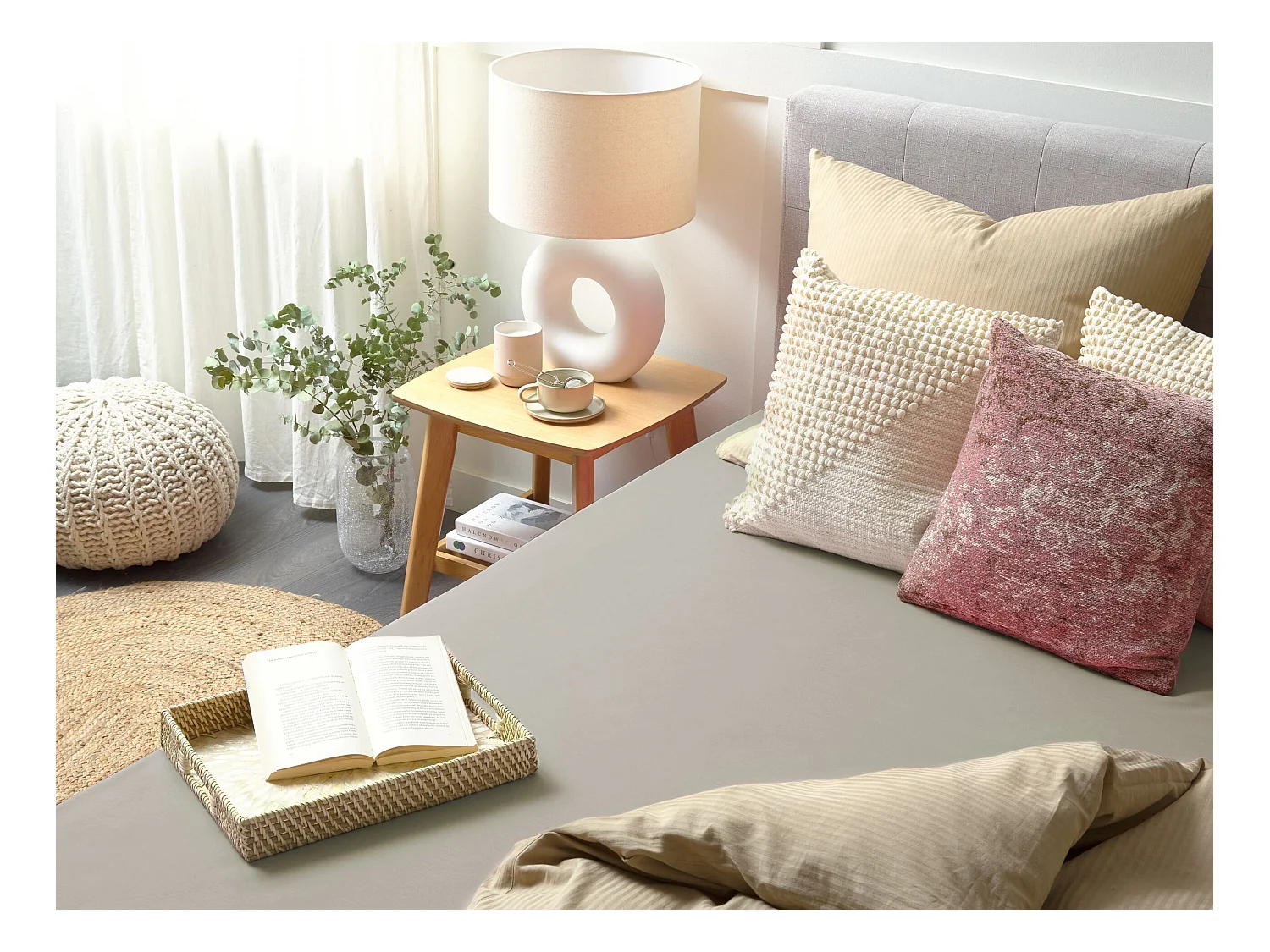 Spannbettlaken Baumwolle taupe 180 x 200 cm Steghöhe 30 cm mit Gummizug Janbu