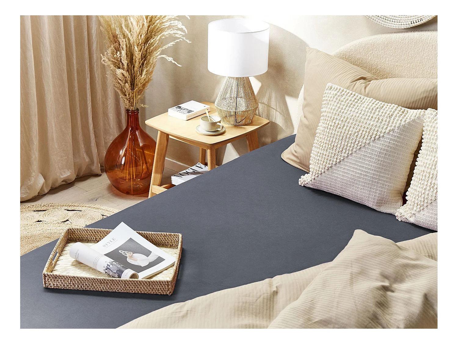 Drap housse JANBU Coton 200 x 200 cm Gris foncé