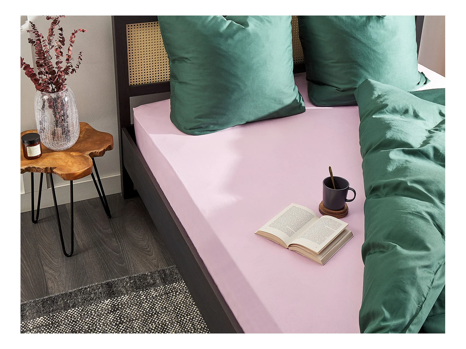 Drap housse JANBU Coton 160 x 200 cm Rose pastel