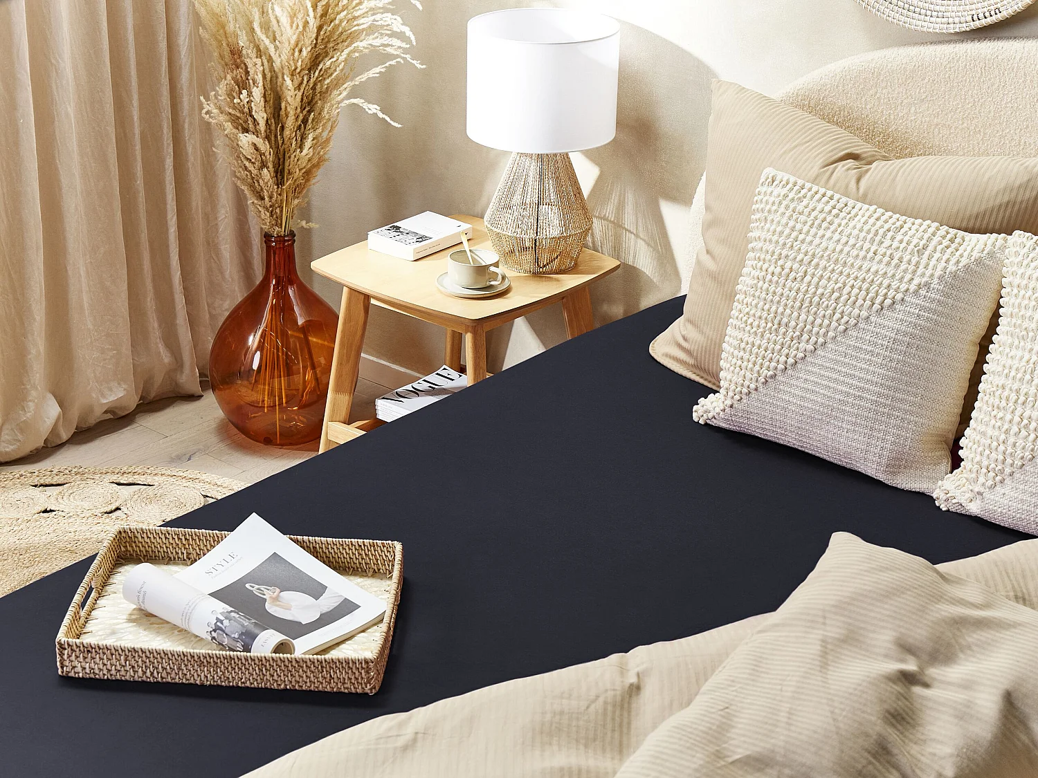 Coprimaterasso elasticizzato JANBU Cotone 90 x 200 cm Nero