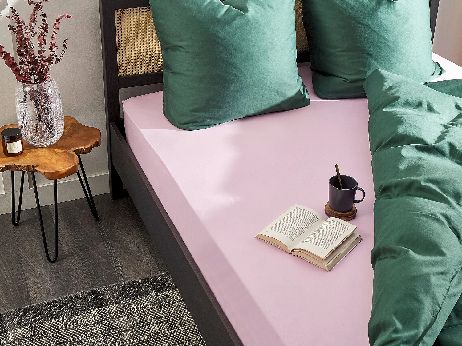Drap housse JANBU Coton 200 x 200 cm Rose pastel