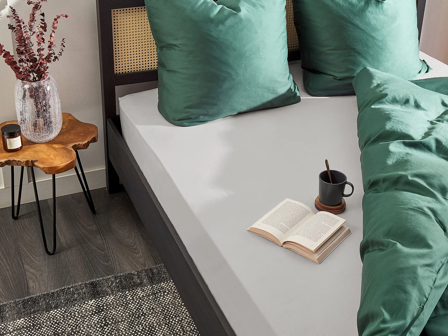 Drap housse JANBU Coton 200 x 200 cm Gris clair