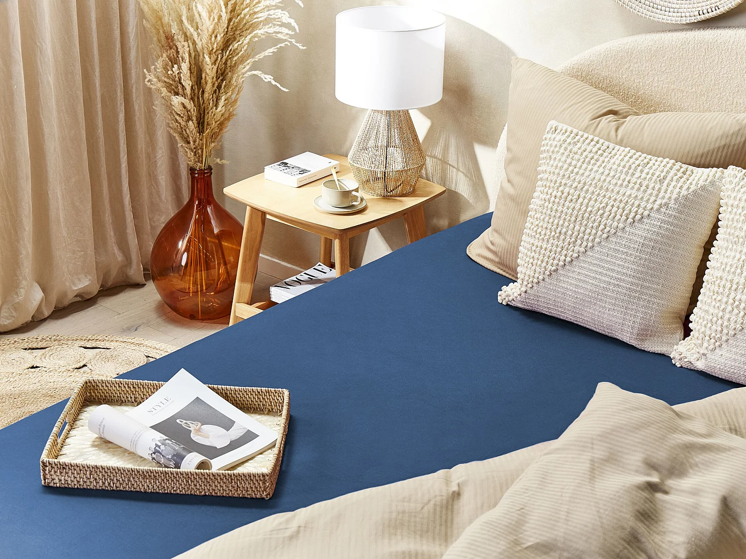 Fitted Sheet JANBU Cotton 180 x 200 cm Navy Blue