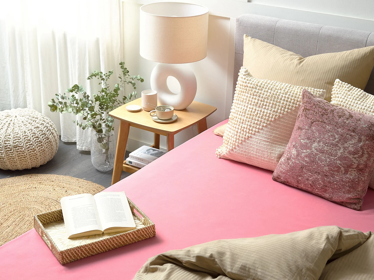 Drap housse JANBU Coton 140 x 200 cm Corail