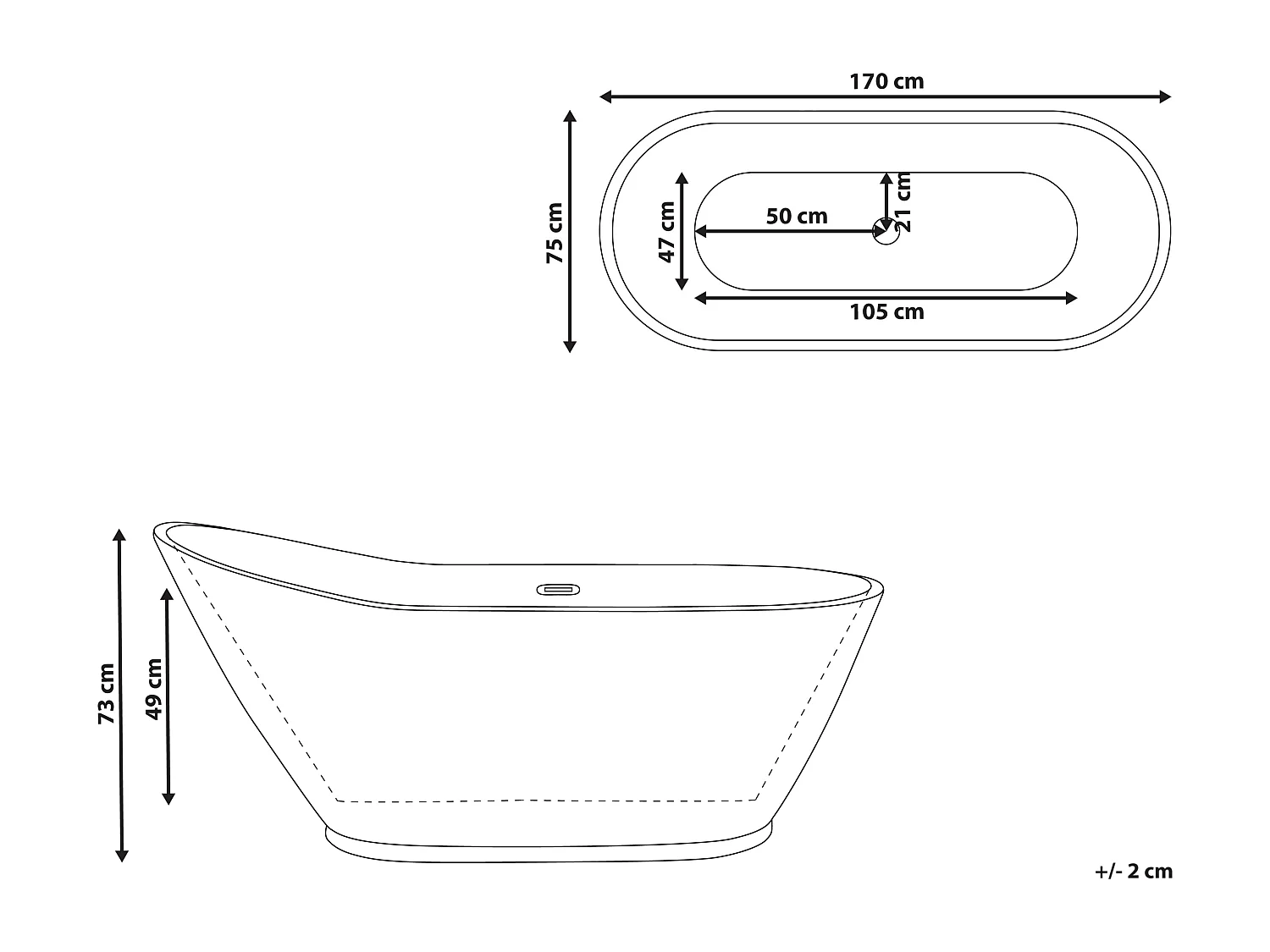 Banheira autónoma LONDRINA 1700 x 750 mm Branco