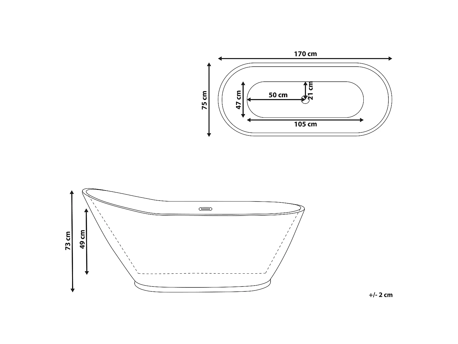 Baignoire îlot LONDRINA 170 x 75 cm Blanc