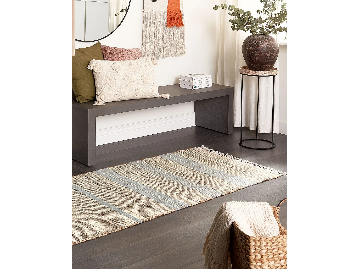 Vloerkleed jute beige/lichtblauw 80 x 300 cm TALPUR