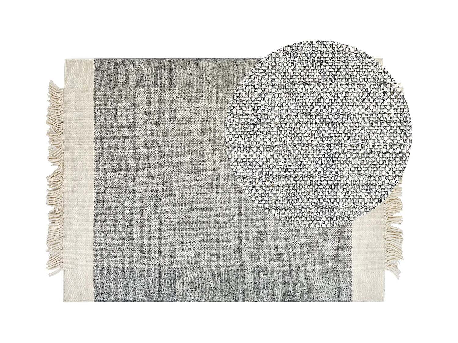 Teppich Wolle / Baumwolle grau 140 x 200 cm mit Fransen weiß handgewebt Tatlisu