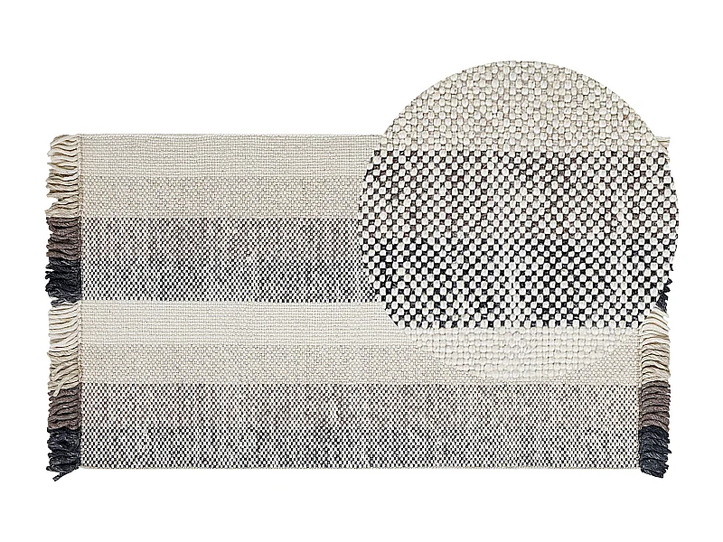 Alfombra de lana blanco crema/negro/marrón 80 x 150 cm EMIRLER
