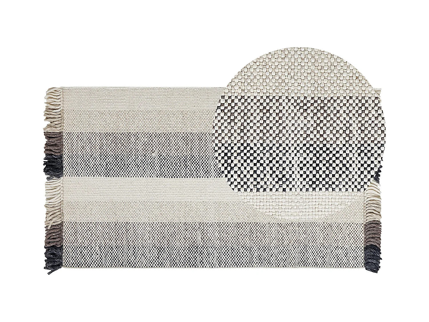 Teppich Wolle cremeweiss 80 x 150 cm Streifenmuster Kurzflor EMIRLER