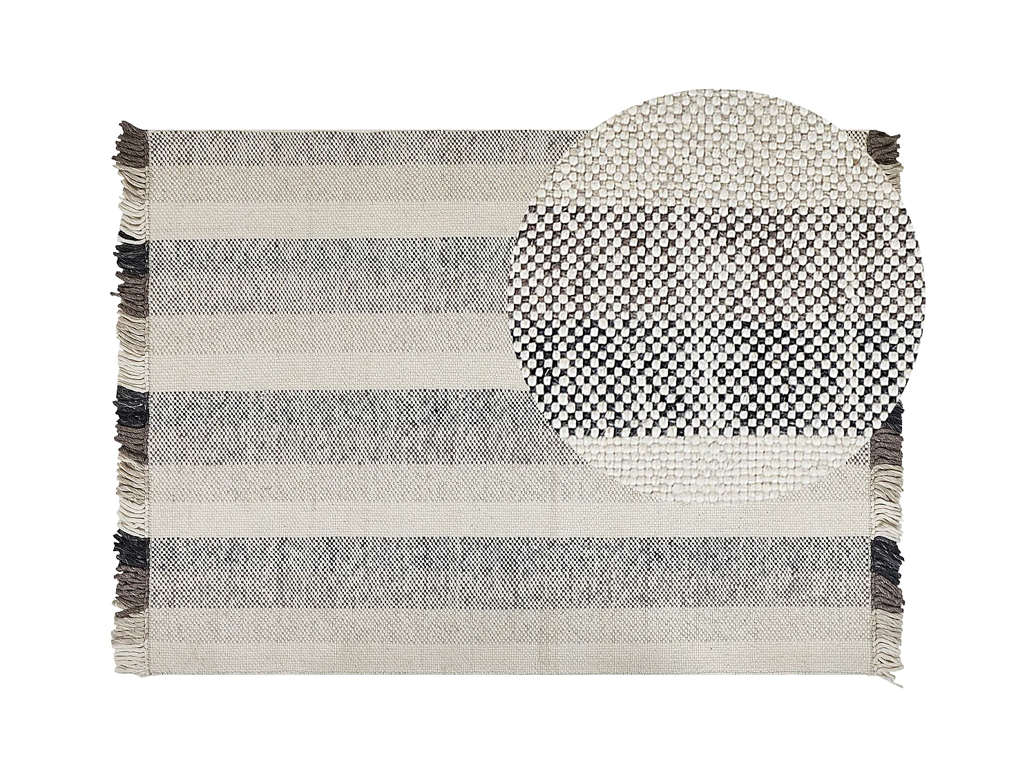 Teppich Wolle / Baumwolle weiß 140x200 cm Fransen Streifen handgewebt Emirler