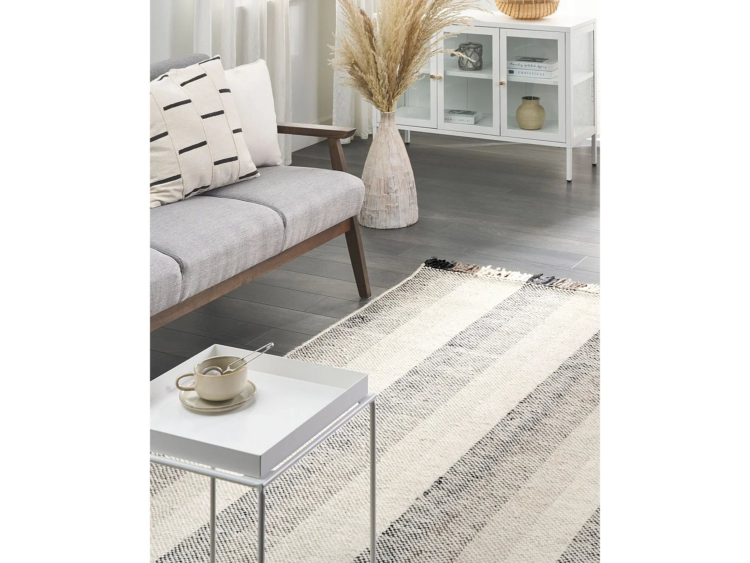 Alfombra de lana blanco crema/negro/marrón 140 x 200 cm EMIRLER