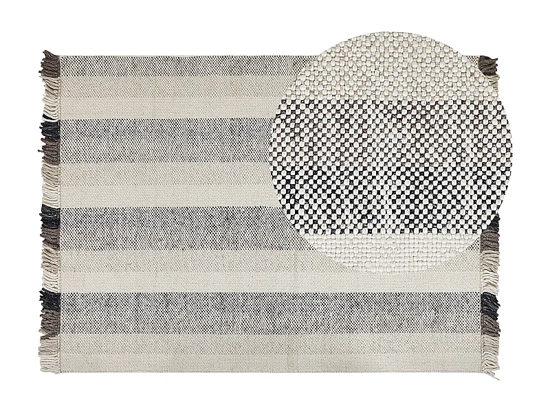 Alfombra de lana blanco crema/negro/marrón 140 x 200 cm EMIRLER