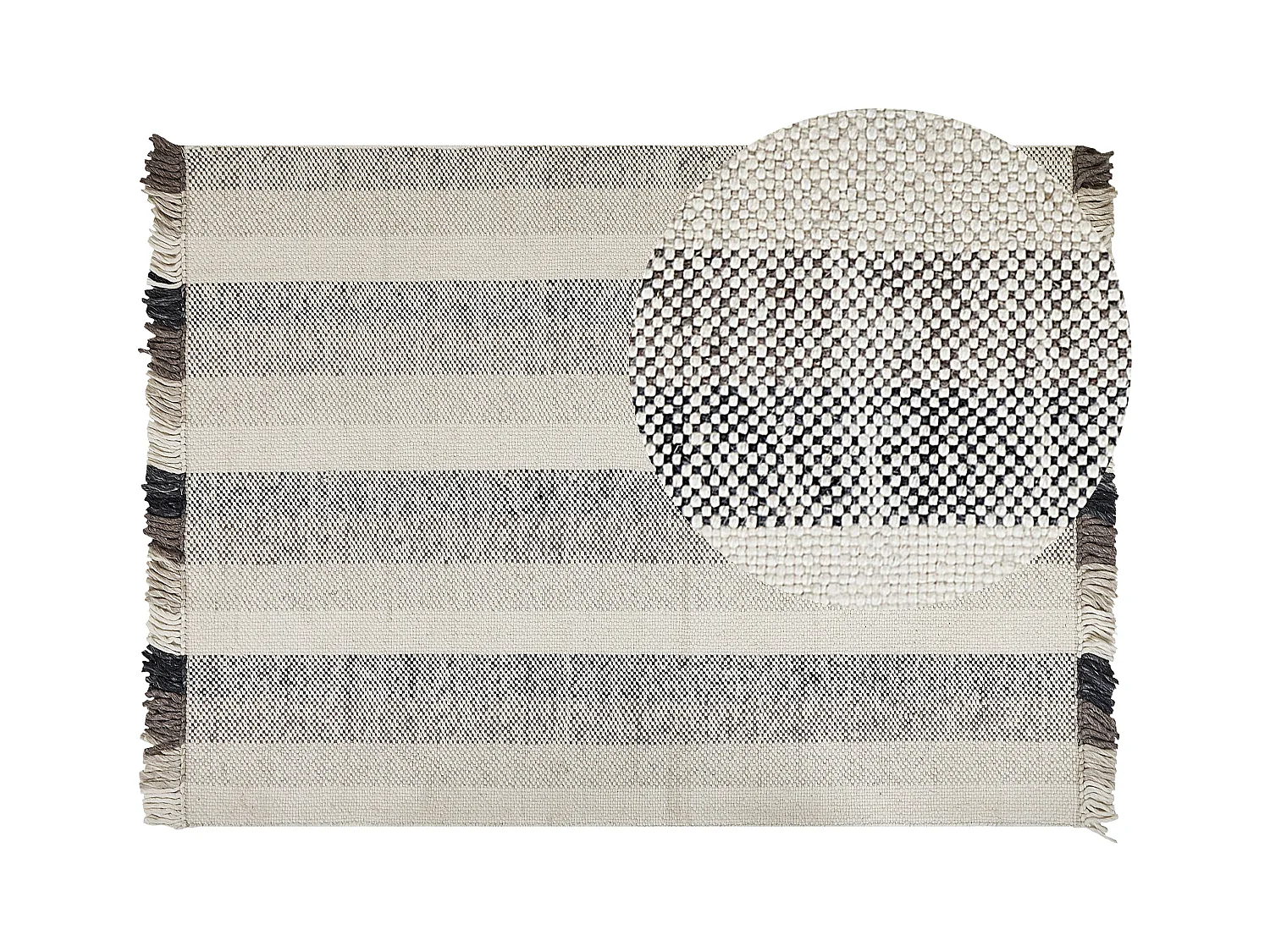 Teppich Wolle / Baumwolle weiß 160x230 cm Fransen Streifen handgewebt Emirler