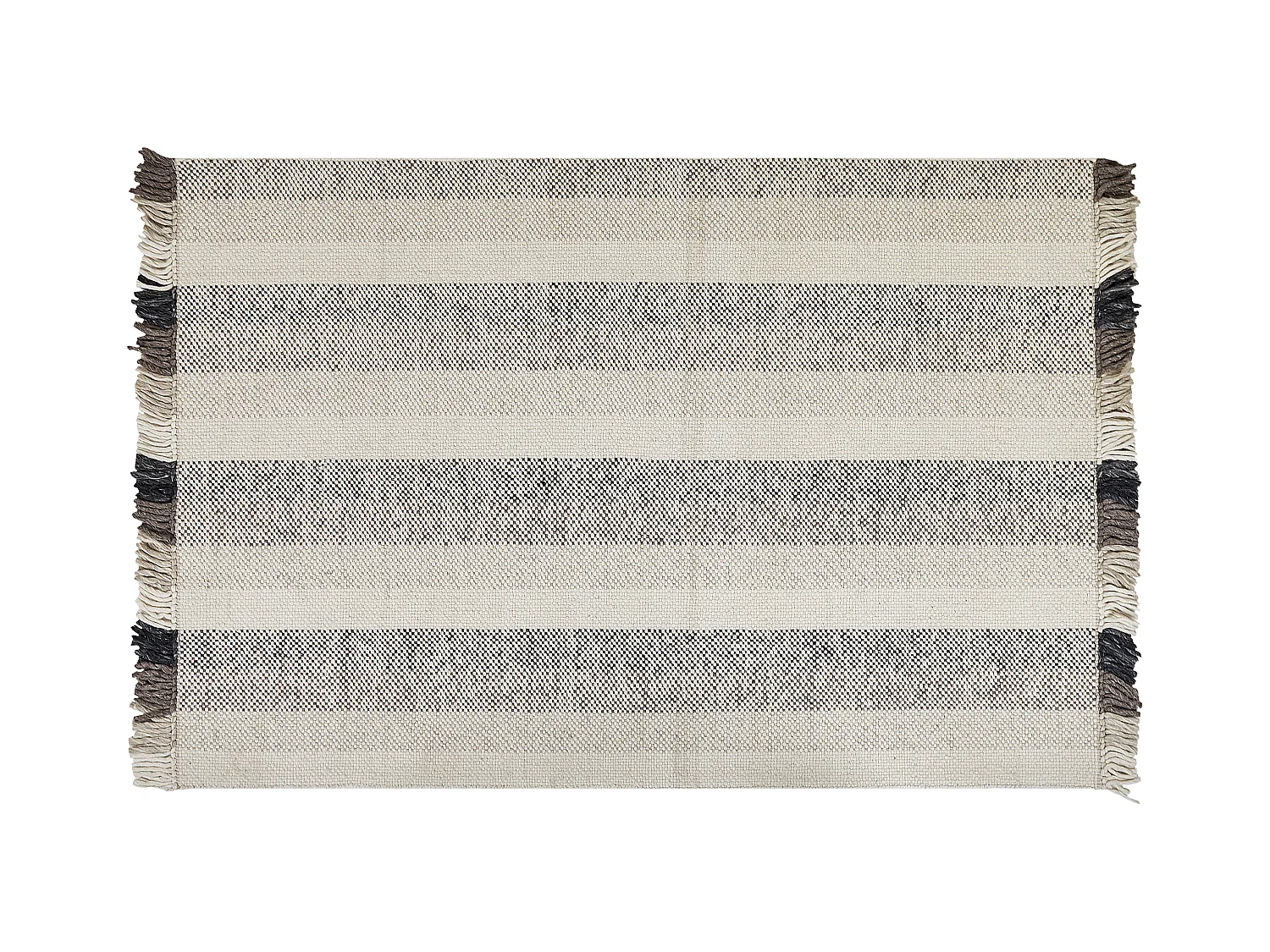 Teppich Wolle / Baumwolle weiß 160x230 cm Fransen Streifen handgewebt Emirler