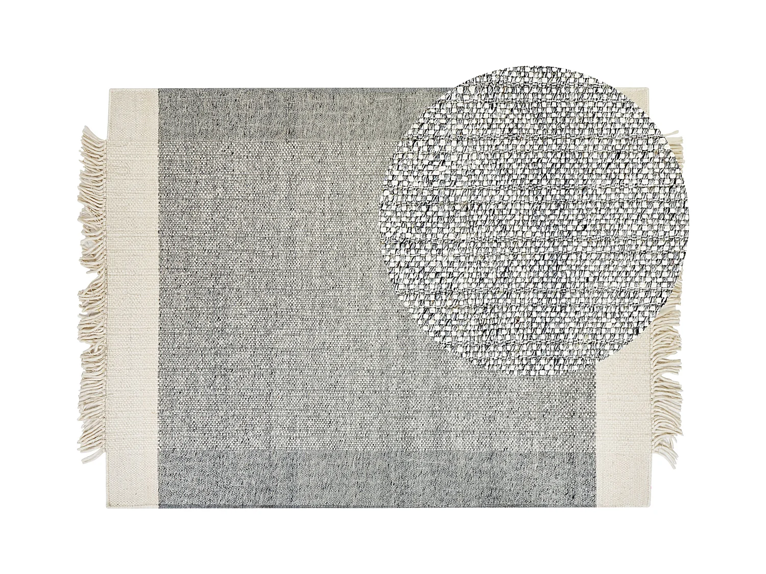 Teppich Wolle / Baumwolle grau 160 x 230 cm mit Fransen weiß handgewebt Tatlisu
