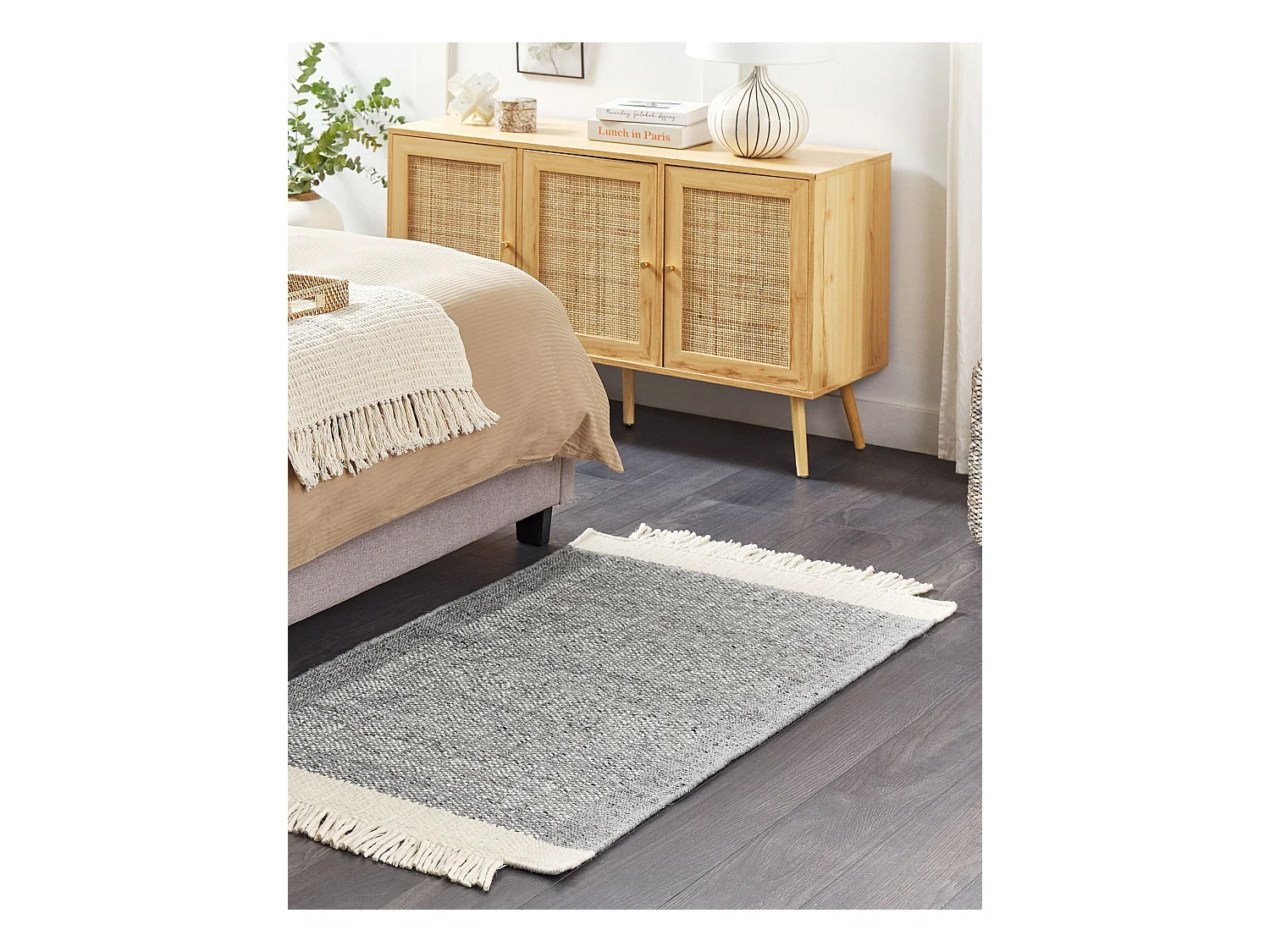 Alfombra de lana gris/blanco crema 80 x 150 cm TATLISU