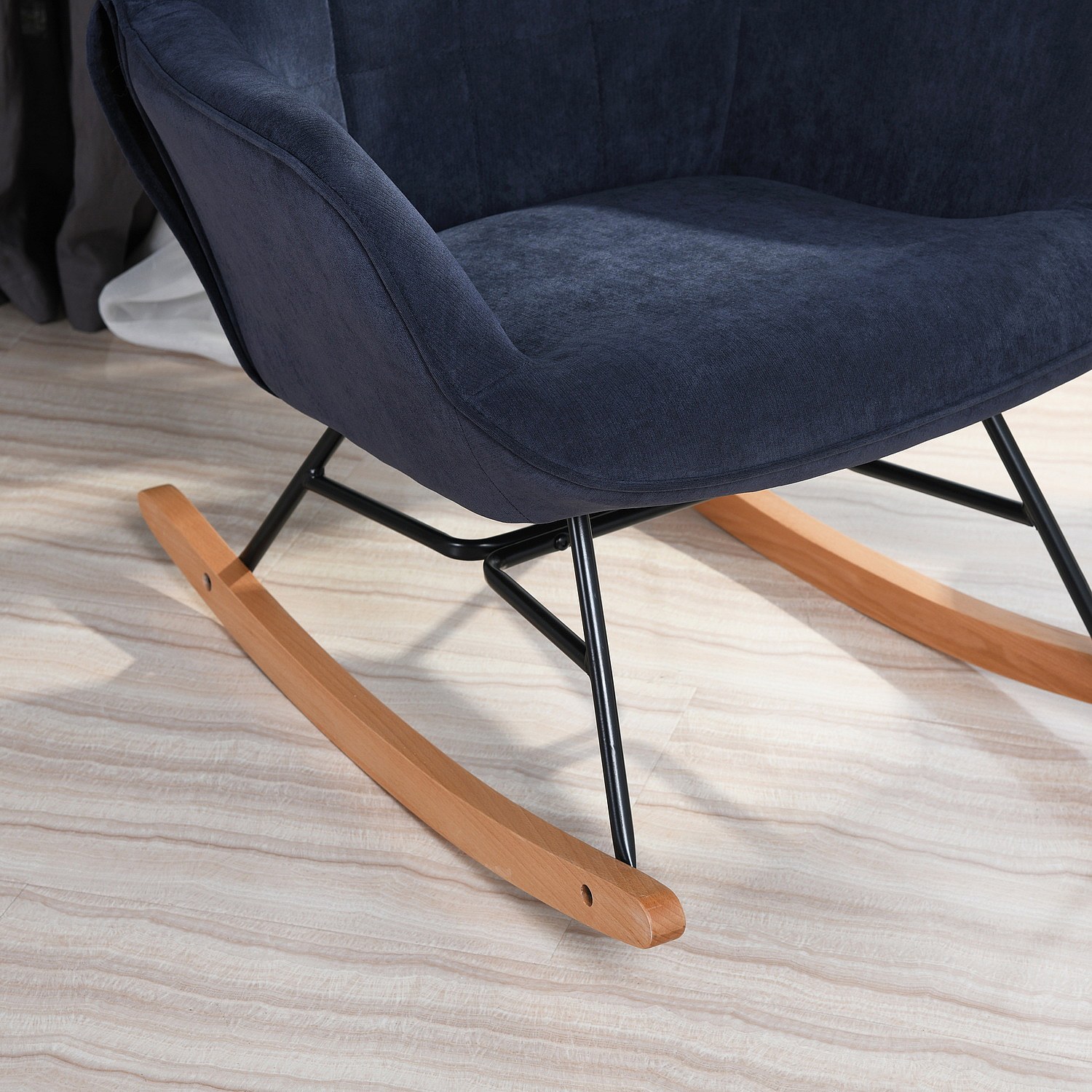 Fauteuil à Bascule Allaitement En Velours Teddy - Confort Scandinave, Pieds Bois Et Métal - Supporte Jusqu'à 136 Kg - Blanc