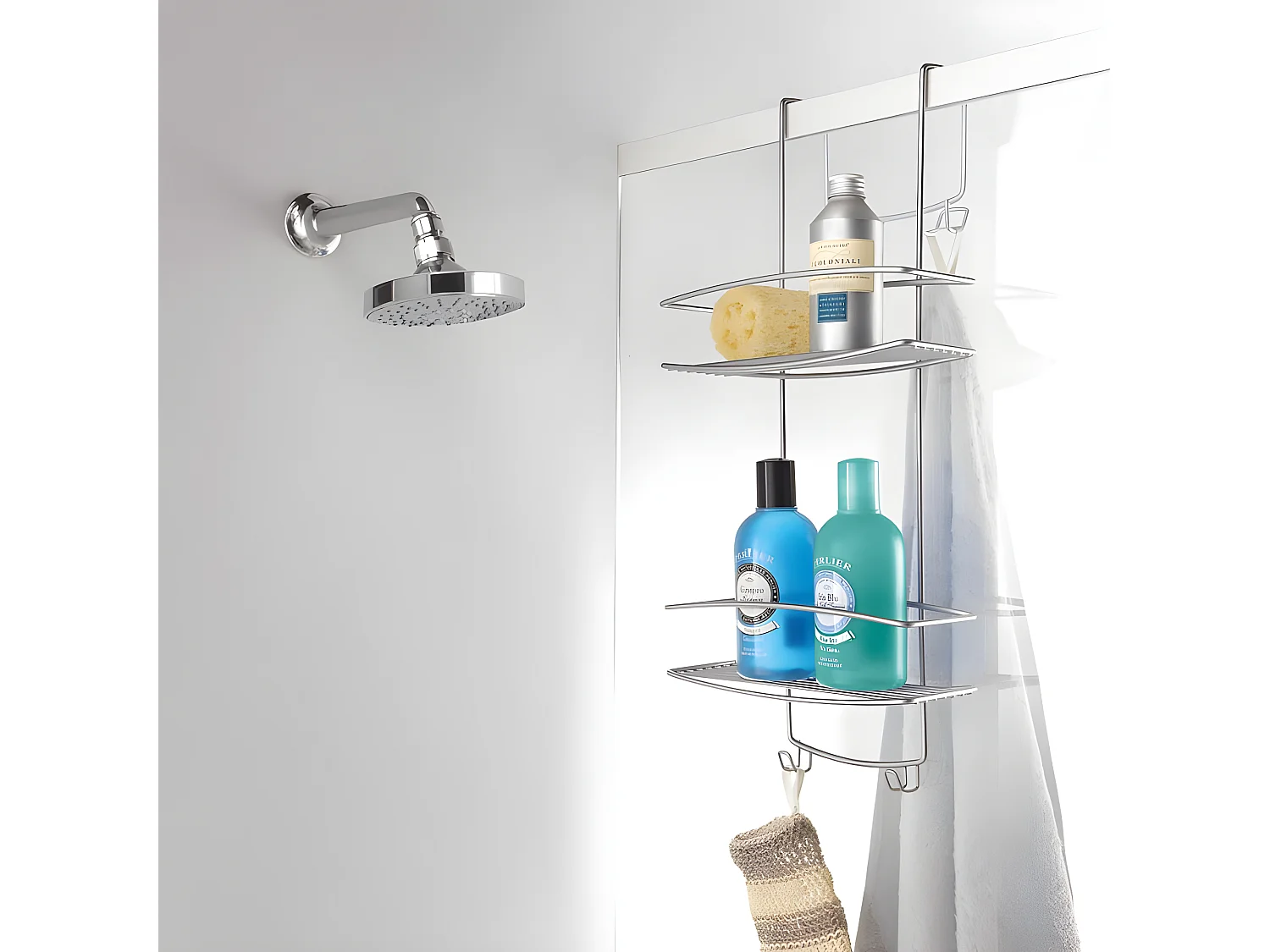 Duschregal mit 2 Etagen und Haken Onda Silbern