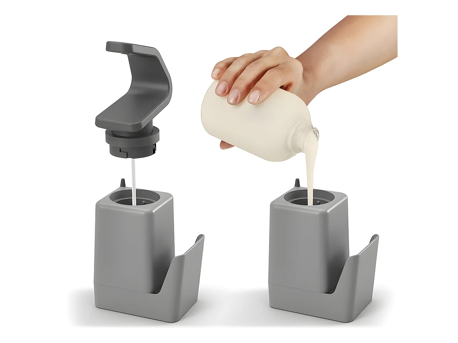 Dozownik mydła Soap Tex z uchwytem na gąbkę i pierścieniami - Szary