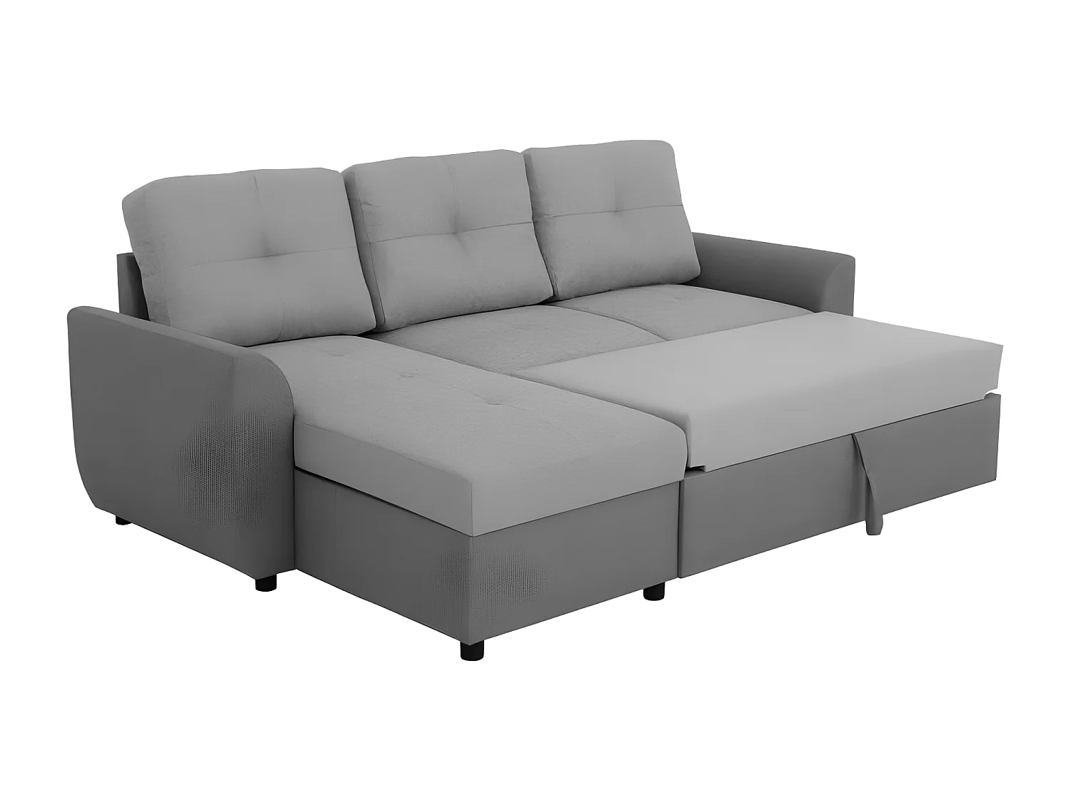 Canapé d'angle convertible réversible 5 places FOLK - Tissu Malmo anthracite - Coffre - L 222 x P 144 x H 89 cm