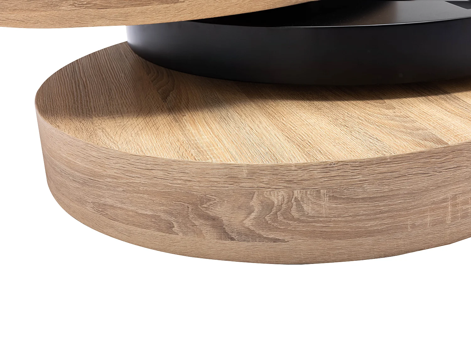 Couchtisch rund - drehbar - 1 Ablagefach - MDF - Schwarz & Holzfarben hell - JANITA