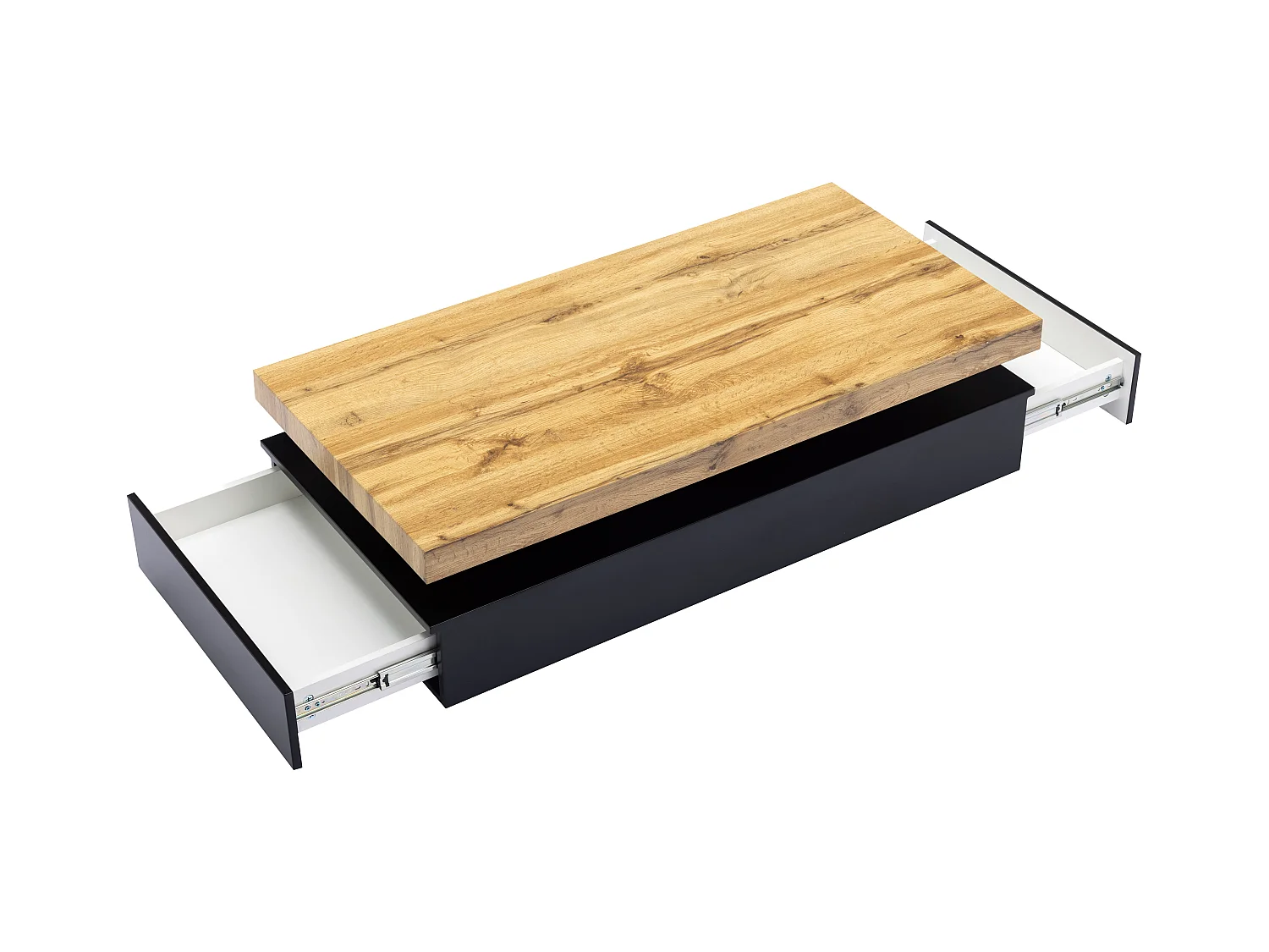 Mesa de centro com 2 gavetas MDF preto e claro natural - FELIX