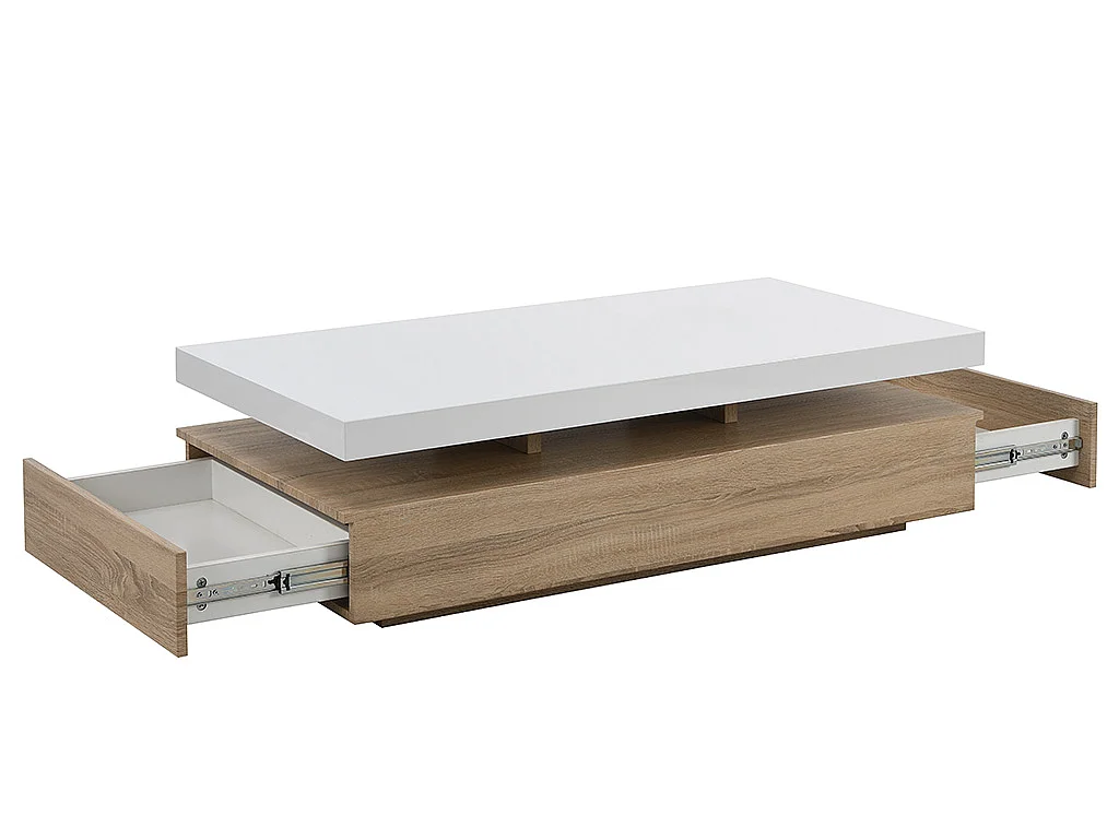 Mesa de centro com 2 gavetas MDF preto e claro natural - FELIX