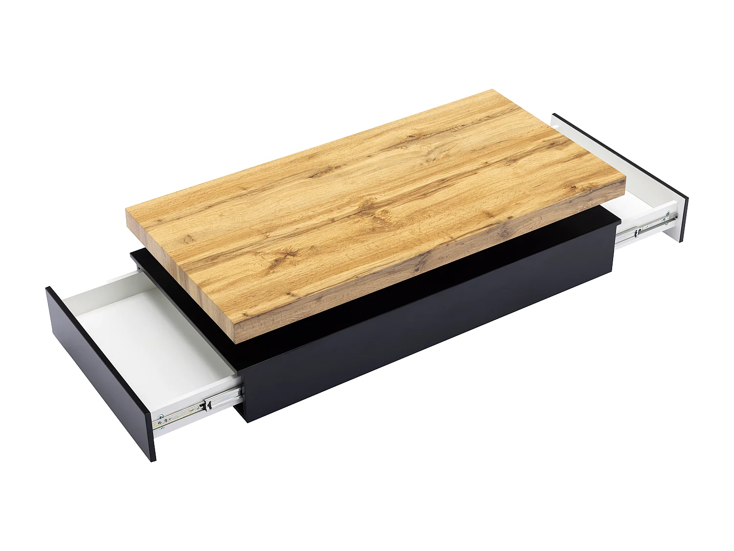 Salontafel met 2 lades van mdf - Zwart en licht naturel - FELIX