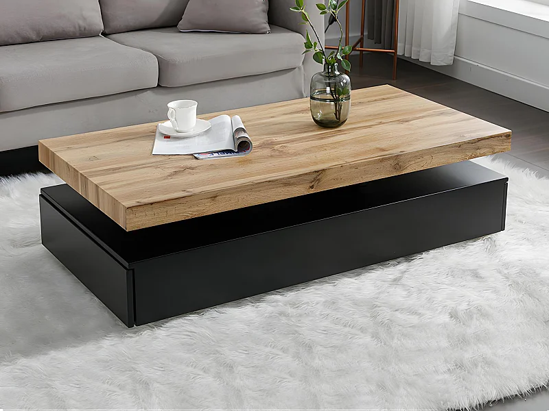 Salontafel met 2 lades van mdf - Zwart en licht naturel - FELIX