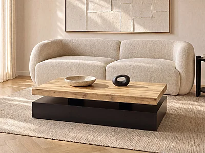 Salontafel met 2 lades van MDF - Zwart en licht naturel - FELIX