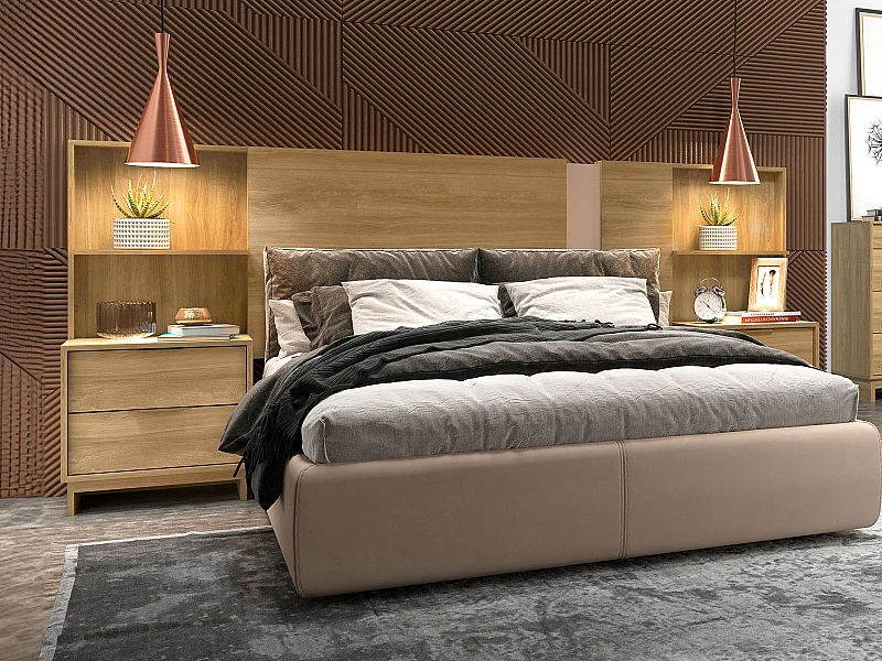 Tête de lit extensible avec chevets - 140/160 cm - Coloris : Naturel - NOVOLI